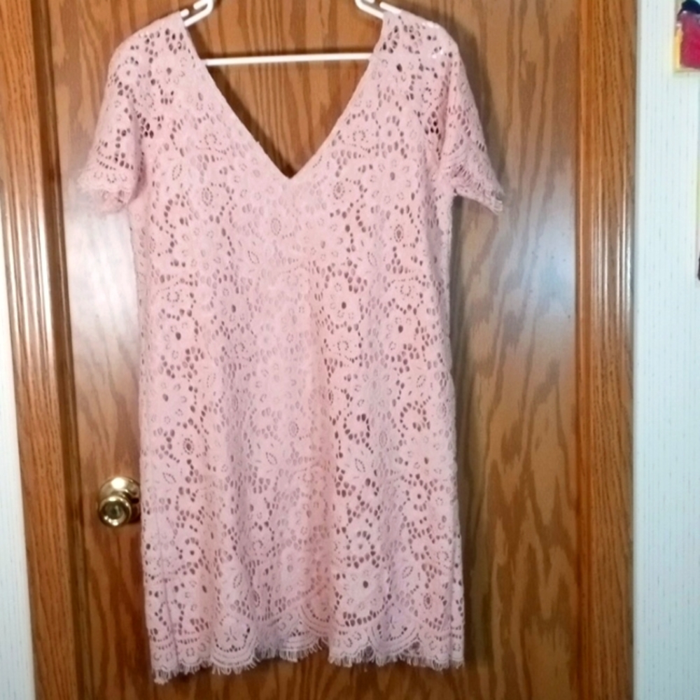 BB Dakota V-neck front and back blush pink mini dress.